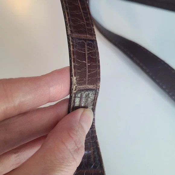 Brighton Vintage‎ Crossbody  Brown Leather Bag/Purse Croc Embossed Hang Tag - Picture 6 of 10